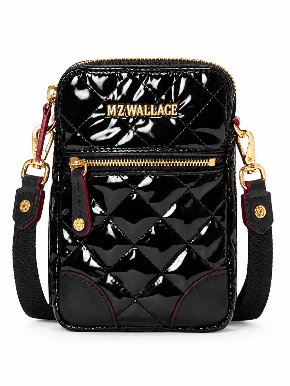 MZ WALLACE Black Quilted Patent Crossbody with Gold Hardware